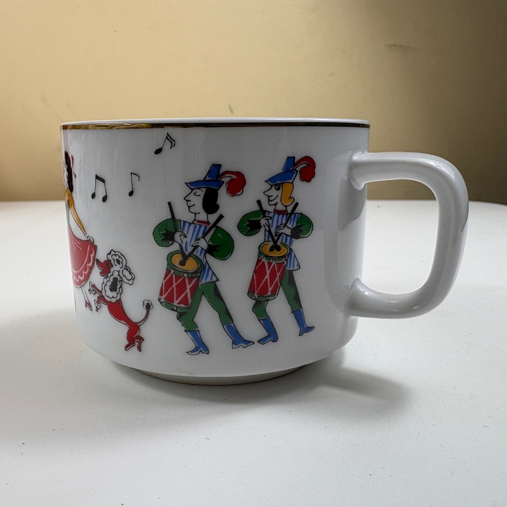 Hellerware Mug White Ceramic French Flag Dancing Figures Gold Rim Coffee‎ Cup